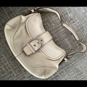 Coach Shoulder Bag, cream colored with silver accents